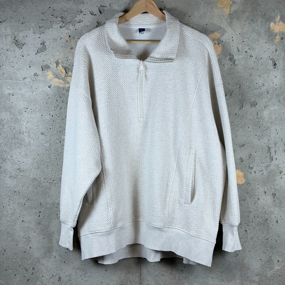 Old Navy Dynamic Fleece Half Zip Sweatshirt Womens XL White Thumbhole Sleeves